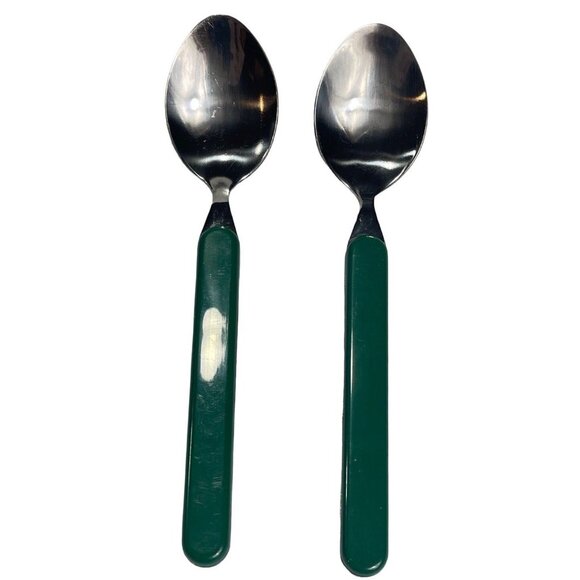 Vtg Picnic Time Stainless Knife Spoon Fork Napkin Flatware Green 8". Set for 2 - Picture 7 of 9